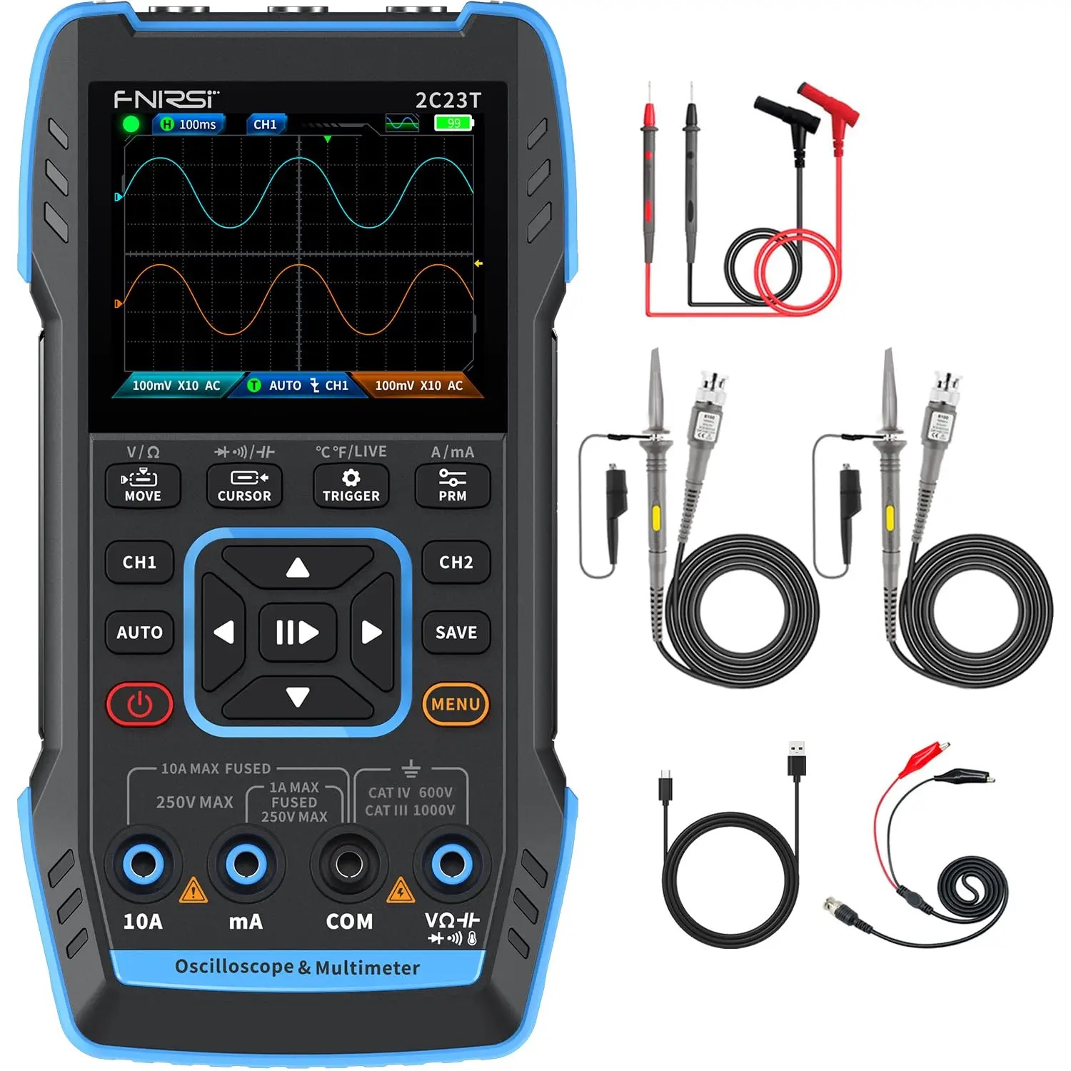 Fnirsi Digital Oscilloscope Handheld - Oscilloscope multimètre générateur de signal 3-en-1